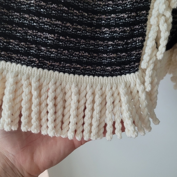 New Twinset Milano Sz M Jacquard Luxury Designer Cardigan Sweater Jacket Fringe - Picture 8 of 12